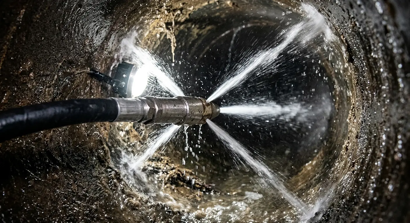 High-pressure hydro jetting nozzle cleaning sewer pipe for Sewer Line Relining in Lodi